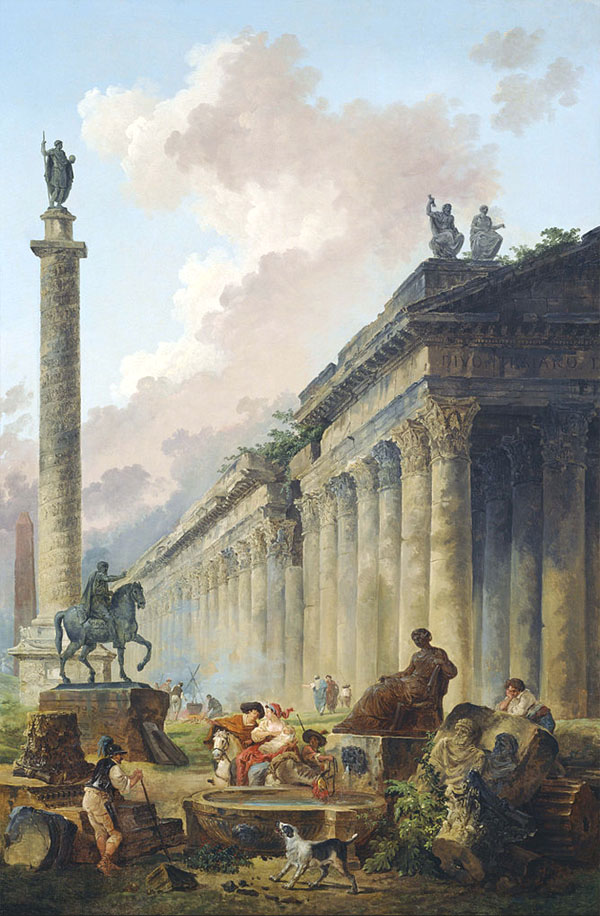 Hubert Robert, Vue imaginaire de Rome avec la statue équestre de Marc-Aurèle et la Colonne de Trajan